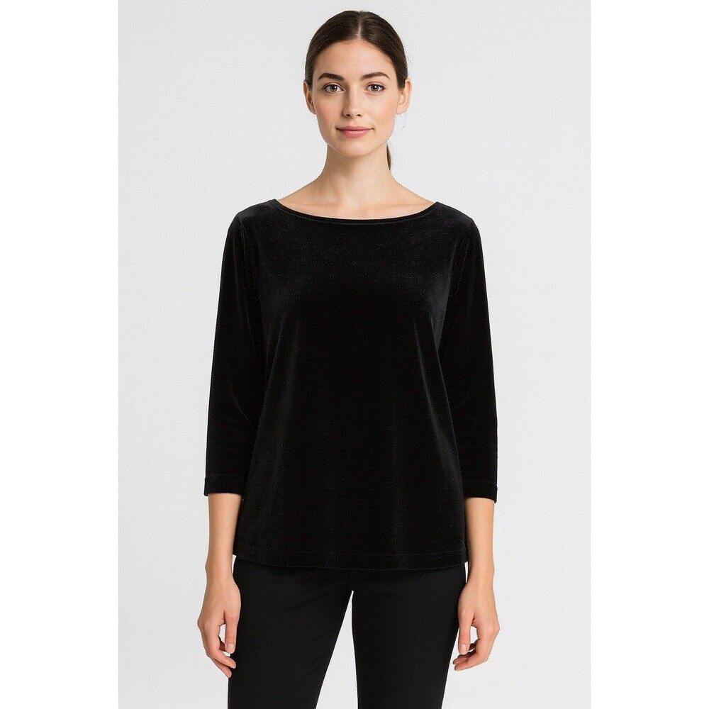 DRESSBARN Women’s Blouse Top L Velvet 3/4 Sleeve Crew Nick Stretch Minimalist